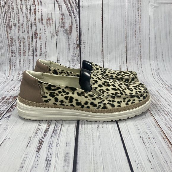 Hey Dude Lena Leopard Angora Slip On Sneakers Shoes, Women's Size 9 - Picture 1 of 9